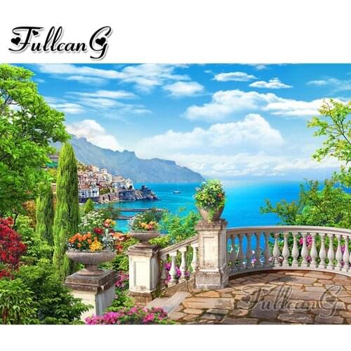 FULLCANG diy 5d diamond mosaic seaside landscape garden diamond painting full square round drill diamond embroidery sale FC2360