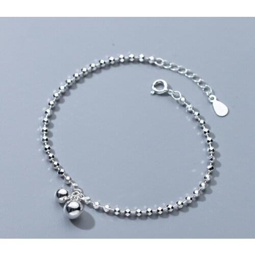 925 Sterling Silver Diamond-Cut Round Bead Ball Chain Anklets For Beach Party Bracelet For Women Teen Girls Jewelry Adjustable