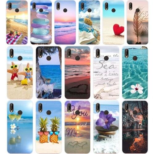 71AA summer Beach Scene at Sunset on sea Palm Silicone TPU Protective Cover Phone Case On For Huawei P20 30 Pro Lite Case Soft