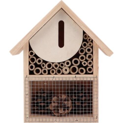 Wooden Insect Hotel Natural Wood Bees House Bee Hive Attracts Garden Shelter for Bees Butterflies Bugs