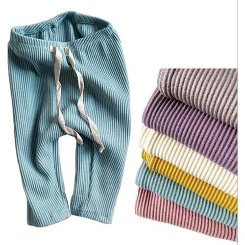 0-4Yrs Newborn Baby Solid Pants Cotton Infant Kids Ribbed Knitted Pants Spring Boys PP Pants Outfits