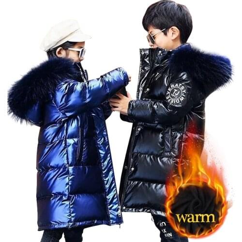 Boys Girls Long Parka Thick Warm Girl Coats Fur Hoodies Kids Letter Pattern Childrens Jacket Cotton Down Childrens Clothes