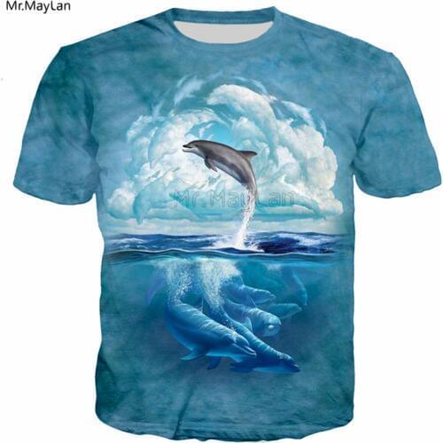 Ocean Animal Jumping Dolphin Print 3D T-shirt Summer Hipster HD Digital Pattern Hip Hop Tshirt Men Women T shirt Tees Clothing