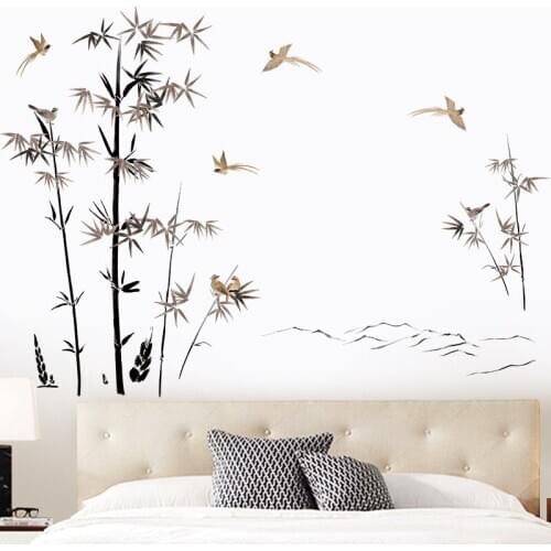 GS9058 Large Art Murals Ink Painting Bamboo Wall Stickers Home Decoration Accessories Living Room Decor Bathroom Wall Decals