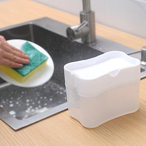Dishes Washing Sponge with Box Cleaner Kitchen Gadgets Cup Brush Bottle Automatic Liquid Dispenser Scouring Pad for DishWashing