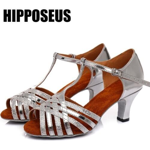Hipposeus Girls Latin Dance Shoes for Women Ladies Ballroom Modern Tango Dancing Shoes High Heels T Shoelace Shoe Salsa Sandral