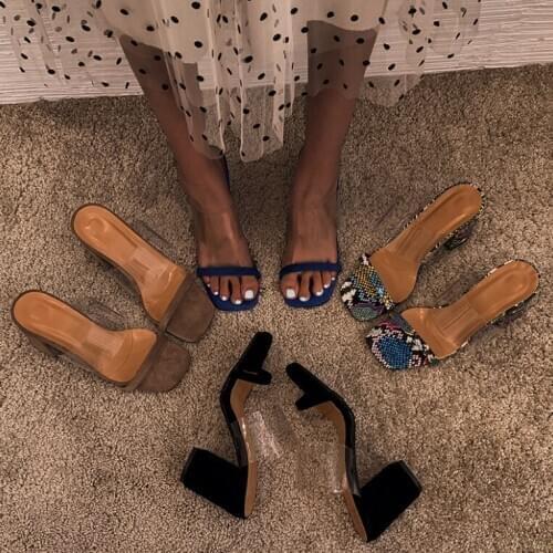 Hot Sale women flip flop high-heeled color stripes fashion wild waterproof platform slippers outdoor leisure PVC slippers