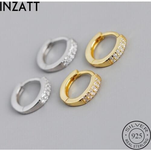 INZATT Real 925 Sterling Silver Zircon Round Hoop Huggies Earrings For Fashion Women Punk Fine Jewelry Minimalist Accessories