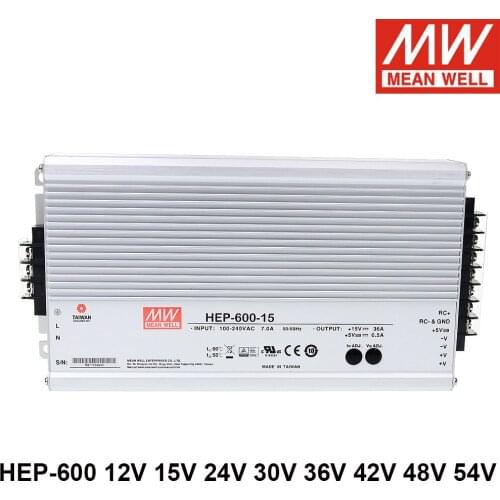 Mean Well HEP-600 12V 24V 30V 36V 42V 48V 54V 600W Single Output Power Supply with PFC Function For Harsh Environment IP65