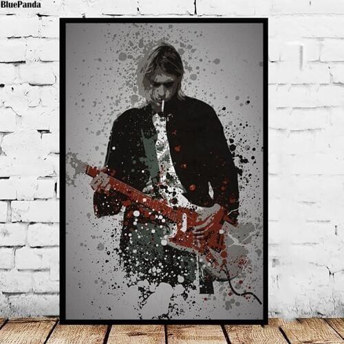 Music Legends Splatter Inspired Painting Kurt Cobain Posters And Prints Decorative Wall Art Pictures For Living Room Home Decor