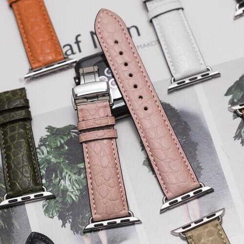 Round Grain Crocodile Watch Band Suitable for Apple Watch Bracelet iwatch Series 5 4 3 2 Leather Strap 38mm 40mm 42mm 44mm