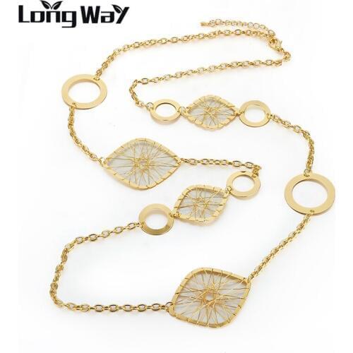 LongWay necklaces 3 Color Necklaces Women Retro Leaves Charm Long Chain Necklace For Female Necklace Jewellery SNE160127
