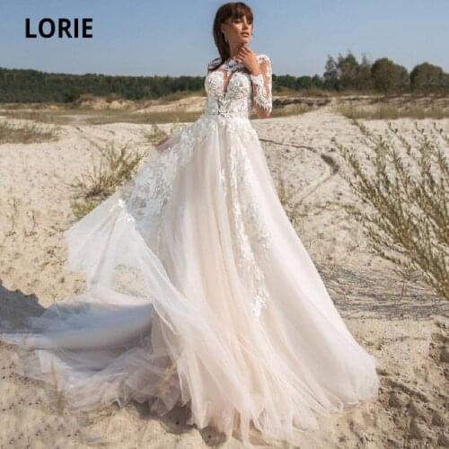 LORIE Gorgeous Wedding Dresses Long Sleeves Lace Buttons Tulle A-Line Dubai Elegant Wedding Gown Bridal Dress vestidos de verano