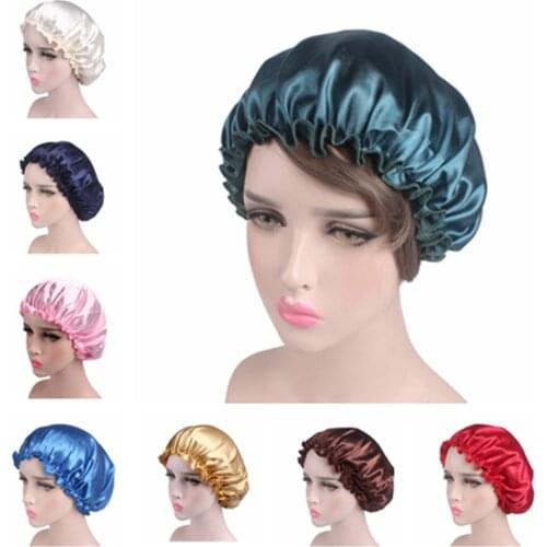Muslim women night sleep cap satin elastic stretch hat single layer satin hair cap adjust hair loss hat beanie Skullies islamic