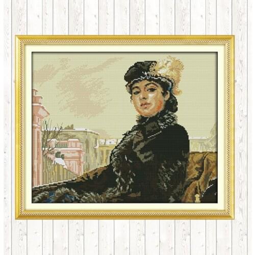 A Young Russian Girl 14CT 11CT Counted Stamped Cross Stitch Kit DMC Cotton Thread Printed Canvas DIY Needlework Crafts Handmade