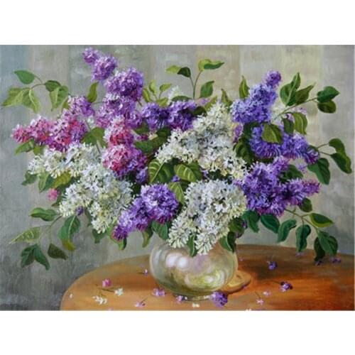 Lilac Flower DIY Embroidery 11CT Cross Stitch Kits Needlework Craft Set Printed Canvas Cotton Thread Home Decoration Design