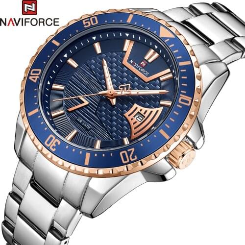 NAVIFORCE New Fashion Blue Male Watches Casual Sport Waterproof Stainless Steel Wristwatch Quartz Date Clock Relogio Masculino