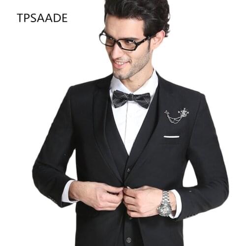 2020 New Fashion Black Men Suits 3 Pieces Slim Fit Best Men Suits Wedding Groom Tuxedos Prom Party Wear Suit (Jacket+Pants+Vest)