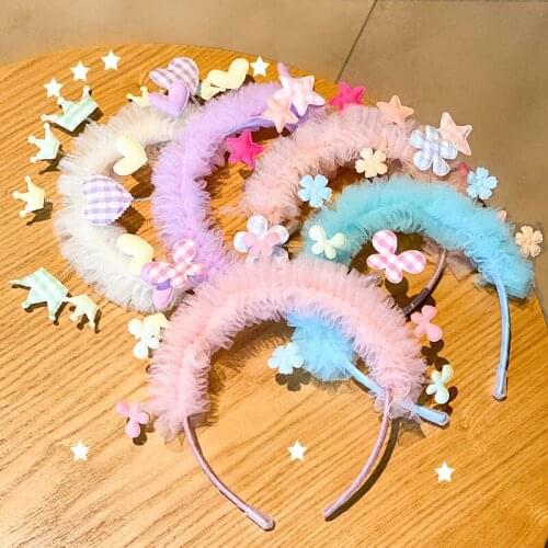 New Cute Cartoon Heart Flower Crown Chiffon Hairbands For Girls Kid Party Hair Ornament Lovely Headband Fashion Hair Accessories