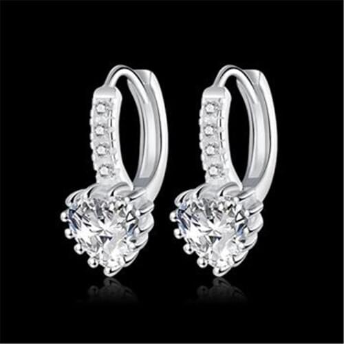 New Fashion Accessories 925 Sterling Silver Heart Zircon Stud Earrings For Women Party Jewelry 001