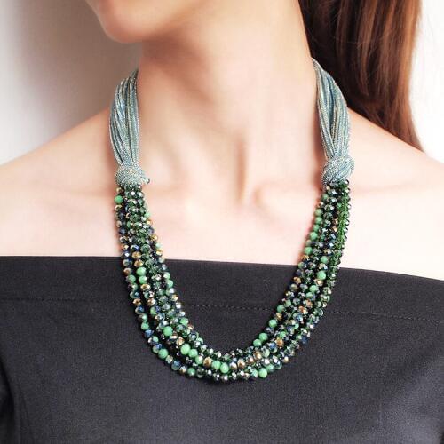 Multilayer Crystal Chunky Necklace For Women Handmade Beads Collar Statement Pendant Necklace Party Jewelry UKNE