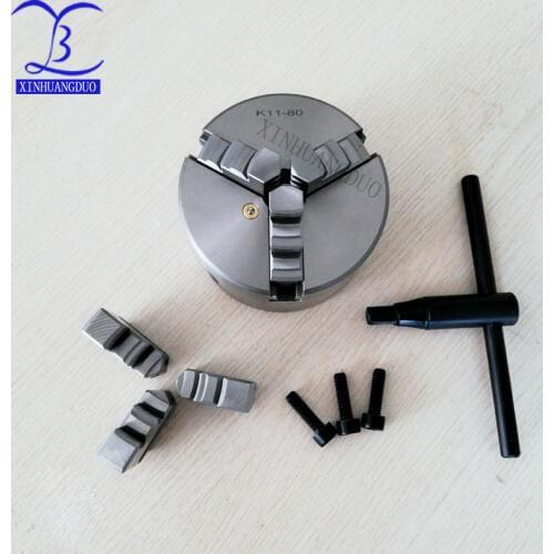 3 inch 3 Jaw LATHE Chuck Self-Centering K11-80 K11 80 80mm with Wrench and Screws Hardened Steel for Drilling Milling Machine