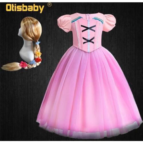 Holiday Birthday Princess Sofia Rapunzel Dress Halloween Tangled Costume Child Pink Fluffy Gown Prom Fantasia Rapunzel Wig Kids