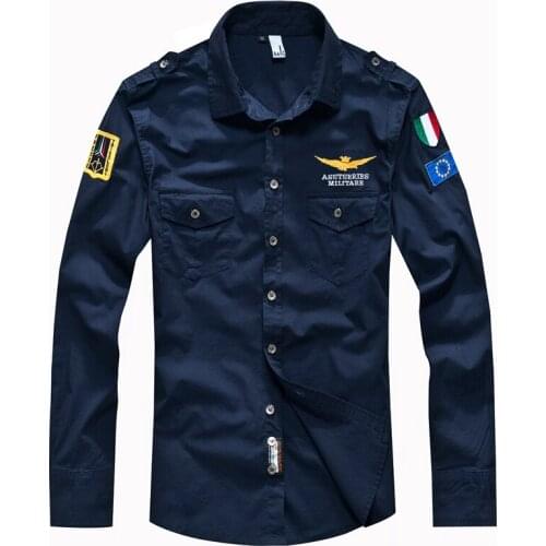 Spring/Summer Air Force One Long Sleeve Casual Shirt Trendy Fashion Plus Size Loose Cotton Denim Shirt Mens Classic Slim Top