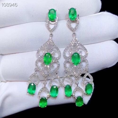 KJJEAXCMY fine jewelry 925 Silver-inlaid Natural Emerald Earrings Supporting Detection