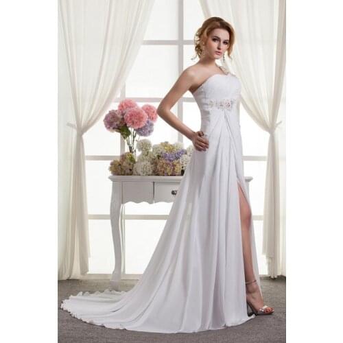 Ivory Chiffon Beading One -Shoulder Floor-Length A-Line Wedding Dresses Chapel Train Custom Made