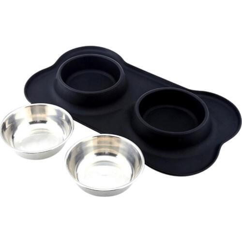 Steel Dog Bowl No Spill Non-Skid Silicone Mat Feeder Pet Puppy Cat Food Container for Dogs Cat Double Water Bowl Pet Products