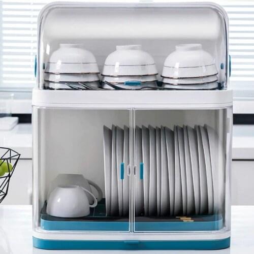 Household dish drain rack with lid kitchen dish rack tableware storage box plastic cupboard kitchen appliances shelf LB11281