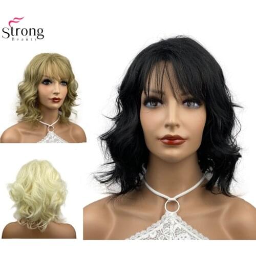 StrongBeauty Wig Medium Black/Blonde Curly Hair Natura Synthetic Wigs for women