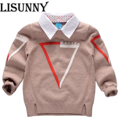 2021 Autumn Winter New Shirt collar Plaid Kids Boys Sweater Children Clothing Baby boy Cotton thick wool top Jumper Pullover 2-7