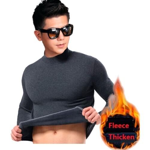 Fleece Thicken Thermal Underwear Tops Winter Half Turtleneck Long Sleeve Large Size Cotton Navy Blue Gray Male Soft Underwear
