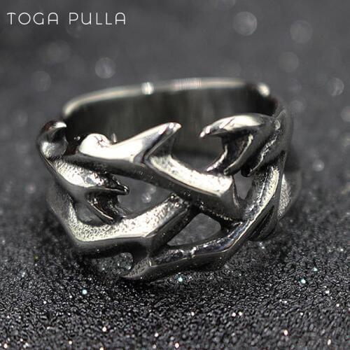 Vintage Hollow Design Round Thorns Ring Cool 316L Stainless Steel Punk Biker Rings For Women Men Viking Jewelry