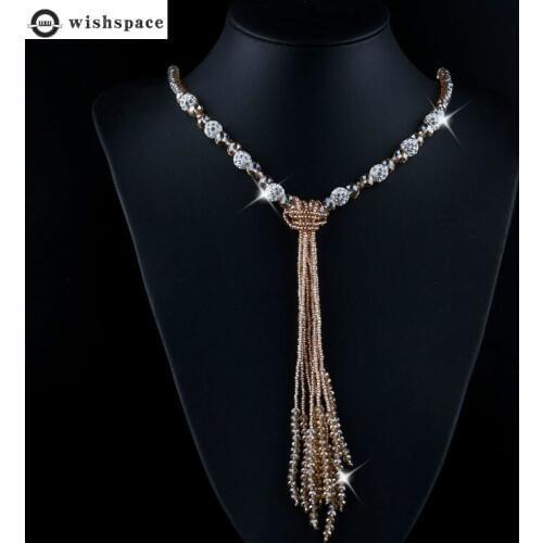 Wishspace, 2020 new handmade beaded glass crystal fashion women sweater chain necklace jewelry wholesale gift
