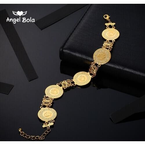 Women Men Middle Eastern Jewelry Gifts Gold Color Allah Coin Bracelet Islamic Muslim Arab Coins Bracelet Never Faded