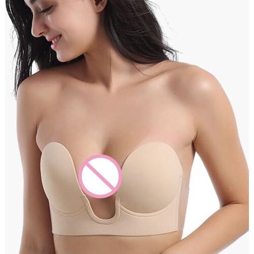 Women Invisible Strapless Silicone Sticky Bra Push Up Deep U Adhesive Breast Pad