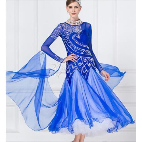 Ballroom dress woman blue ballroom dresses dance customize ballroom dress competition lycra B-1772