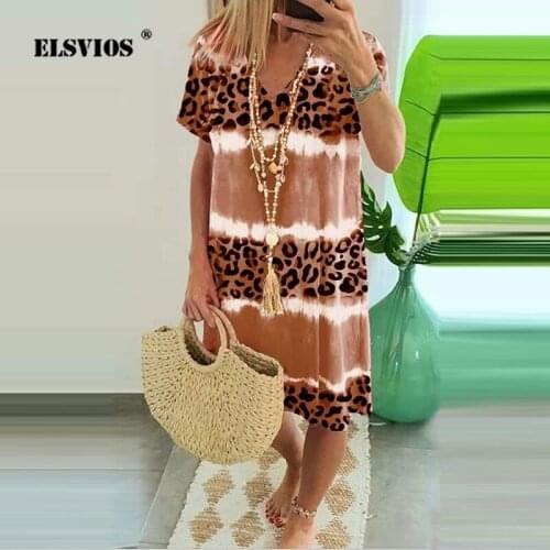 Women Sexy V-Neck Short Sleeve Midi Dress 2021 Summer Casual Loose Beach Dresses Fashion Ladies Vintage Printing A-Line Vestidos