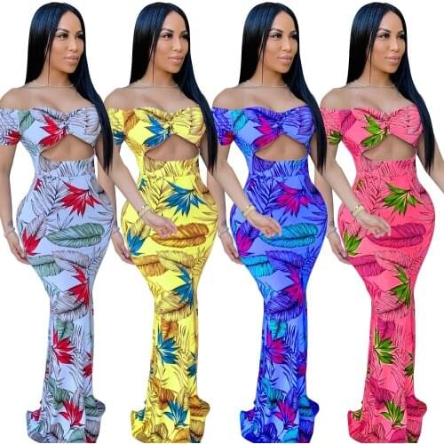 Sexy Slash Neck Mermaid Dress Women Hollow Out Waist Sexy Off The Shoulder Long Dress Club Pary Night Evening Fishtail Dresses