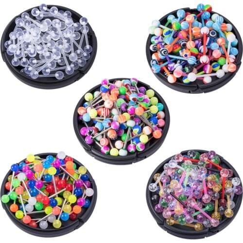 10PCS Random Colors Bioflex Nipple Barbell 16mm Acrylic Ball Tongue Rings Nipple Ring Retainer 14G Flexible Tongue Piercing Bar