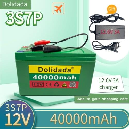 12V 40Ah 18650 lithium battery pack 3S7P built-in high current 40A BMS for sprayers, electric vehicle batterie+12.6V 3A charger