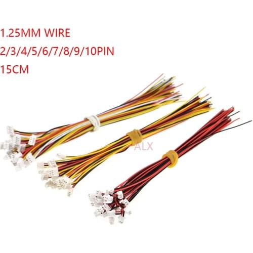 20PCS 150MM mini micro JST 1.25 2/3/4/5/6/7/8/9/10 pin female plug connector with wire 1.25MM 2p/3p/4p/5p/6p/7p/8p/9p/10p cable