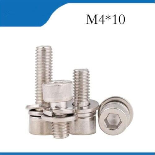 20pcs M4 10mm M4*10mm 304 Stainless Steel Hex Bolt Hexagon Socket Lock Washer Sems Assembly Screwcombination m4 bolts,m4 nails