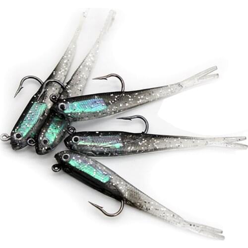 5/1pcs Soft Bait Soft Fish Fork Tail with Hook Fish Artificial Silicone Fish Bait Fishing Tackle
