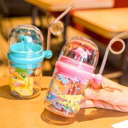Water Spray Cup Summer Children Plastic Straw Water Cup Bottle Fall Resistant Drinkware