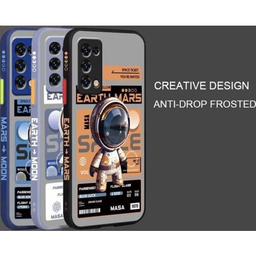 Cartoon Astronaut Pattern Phone Case For OPPO Reno 5 Liquid Side Printing Silicone Shockproof Cover For OPPO Reno 5 Pro