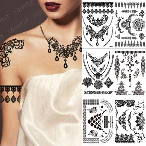 Black Henna Tattoo Sexy Lace Stocking Arabic Indian Rose Butterfly Bow Flash Wedding Art Paint Body Art On Hand Arm Tattoo